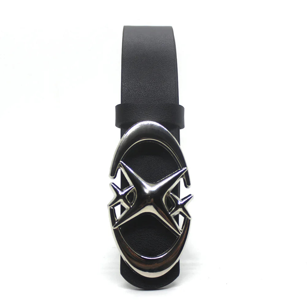 Cinturón con hebilla de estrella y cruz punk vintage para hombre y mujer