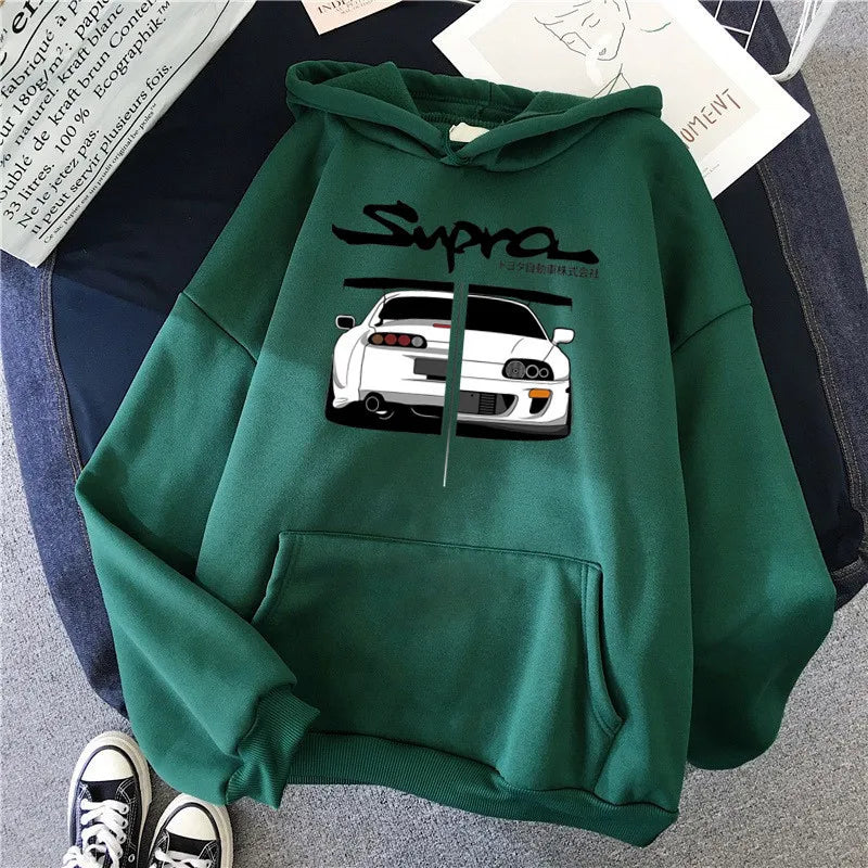 Y2K Streetwear Hoodie – Initial D Supra JDM Manga