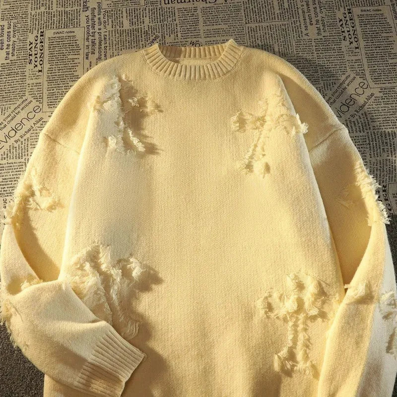 Y2K Streetwear Pullover mit Fransen und Loch
