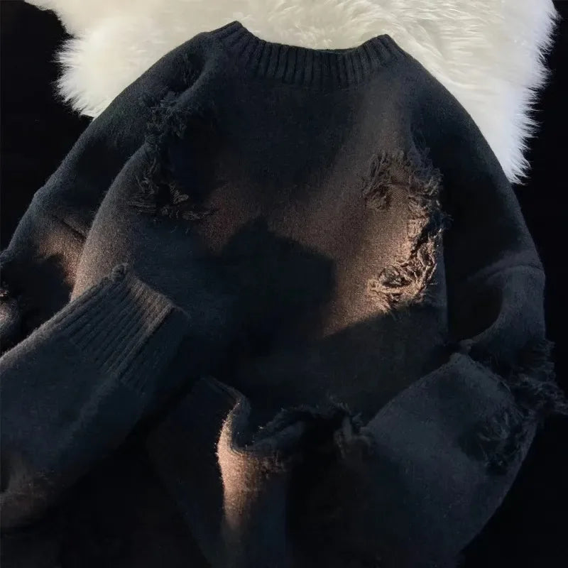 Y2K Streetwear Pullover mit Fransen und Loch