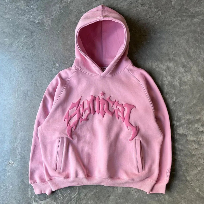 Hoodie Oversized Lettre Imprimée – Harajuku & Y2K