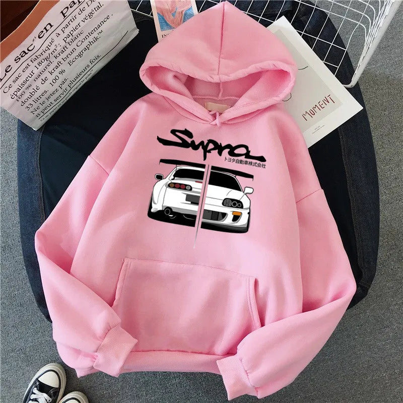 Y2K Streetwear Hoodie – Initial D Supra JDM Manga