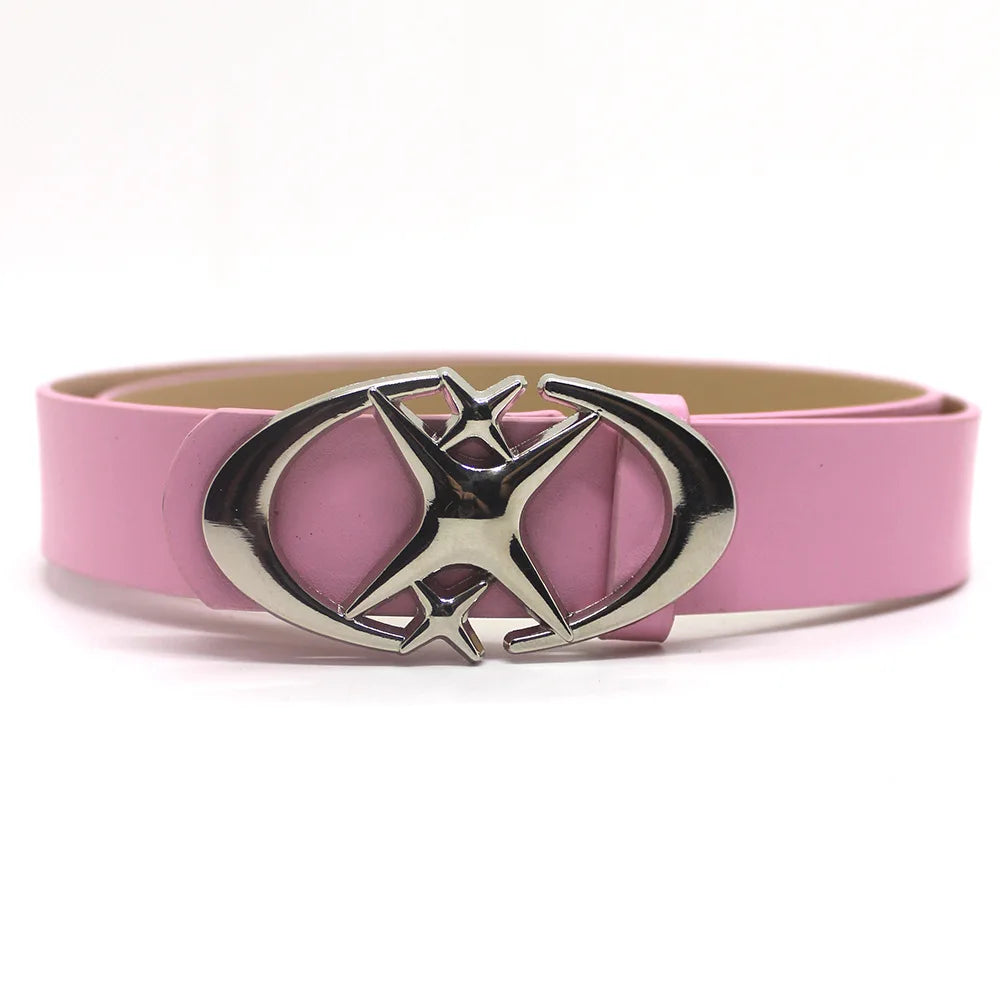 Cinturón con hebilla de estrella y cruz punk vintage para hombre y mujer