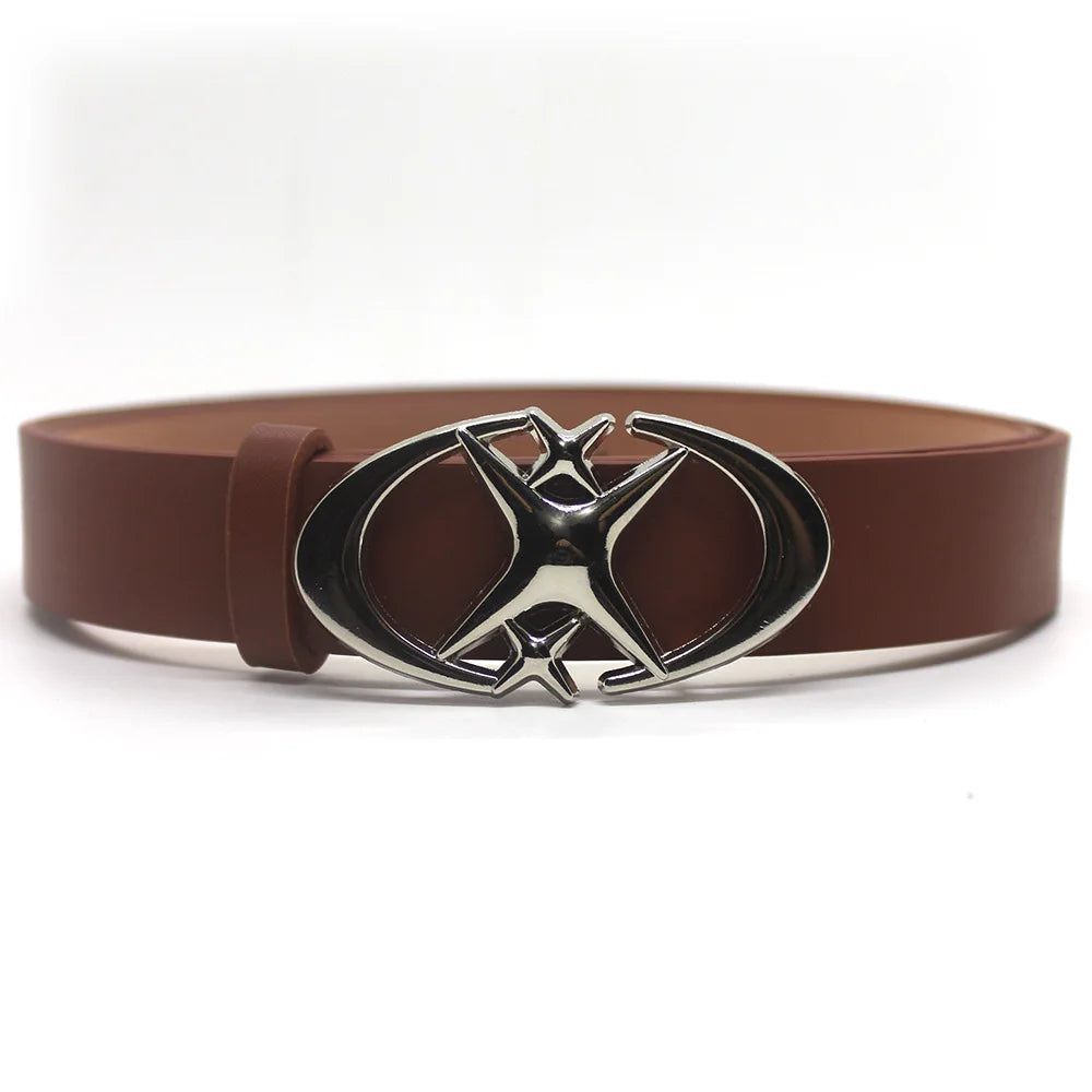 Cinturón con hebilla de estrella y cruz punk vintage para hombre y mujer