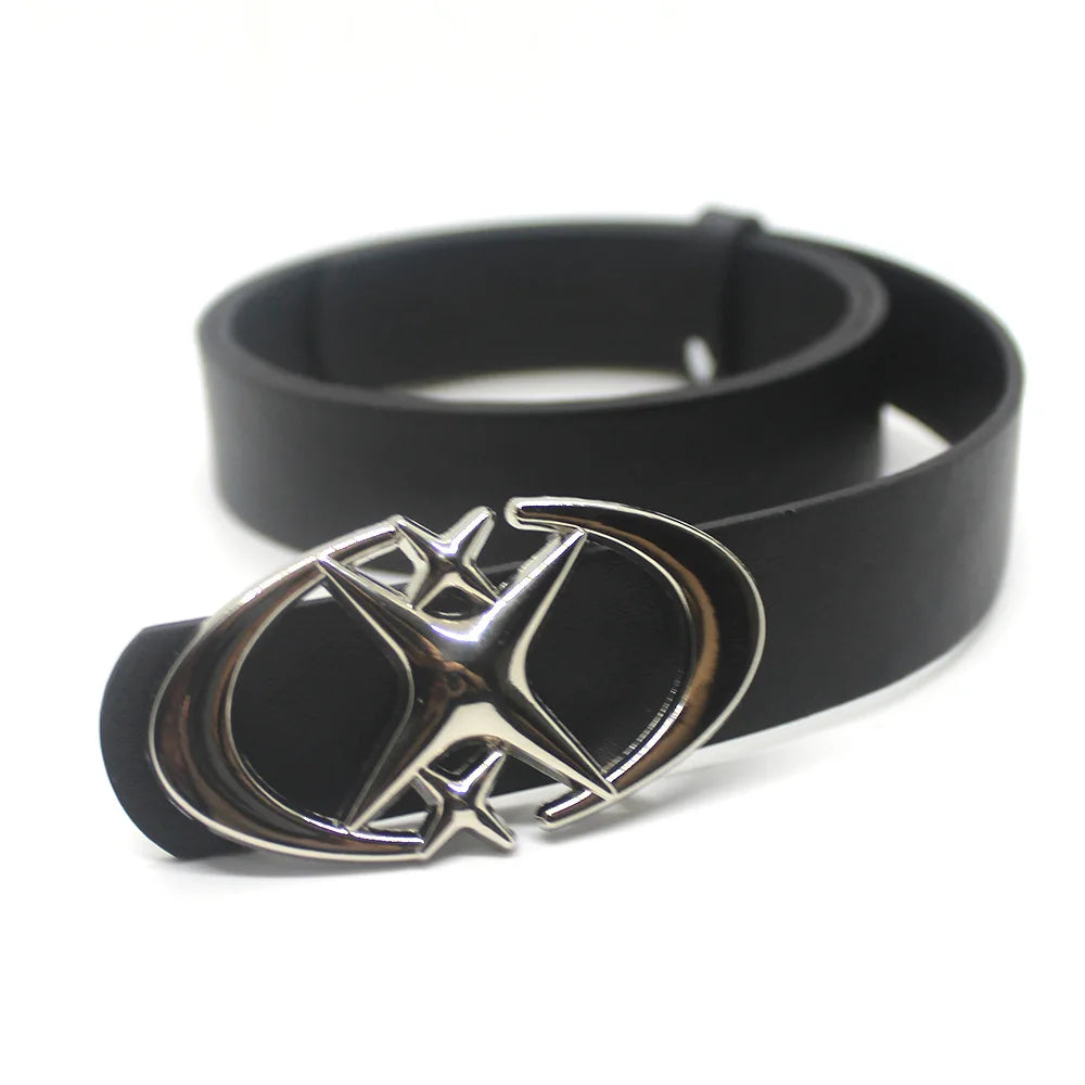 Cinturón con hebilla de estrella y cruz punk vintage para hombre y mujer
