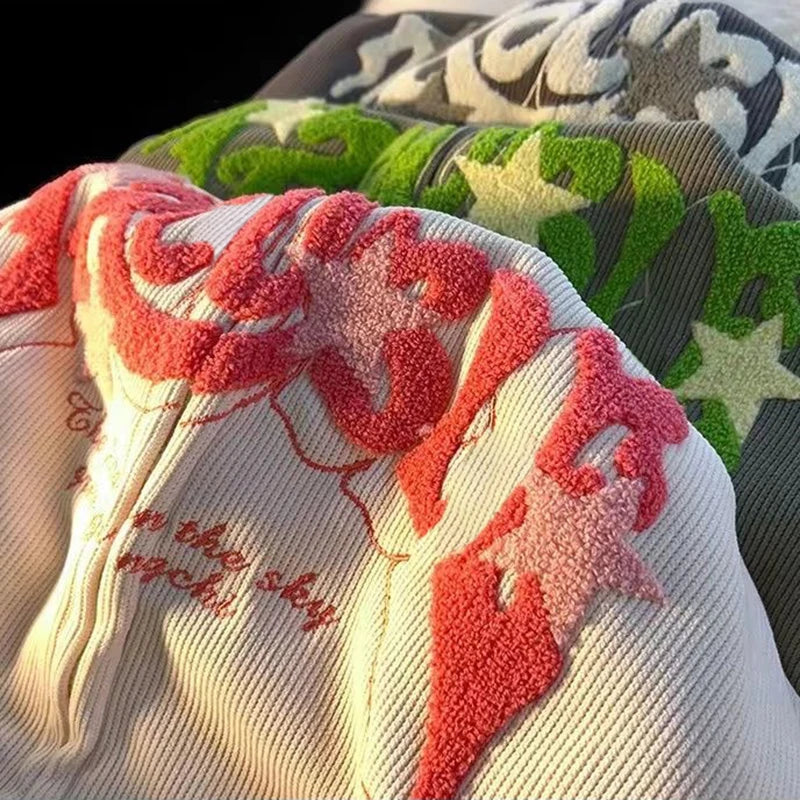 Bestickter Kapuzenpullover mit Reißverschluss – Harajuku Y2K für Frauen