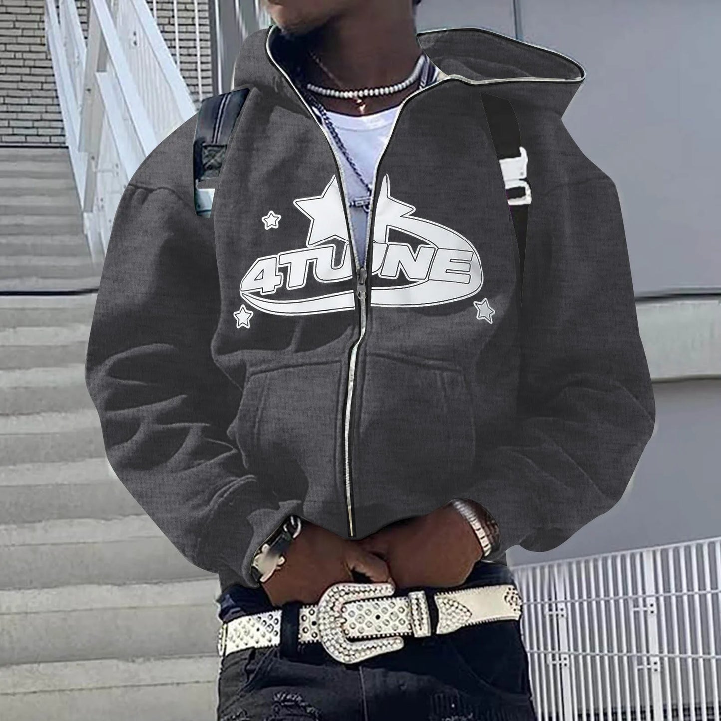 Sudadera con capucha y cremallera Y2K
